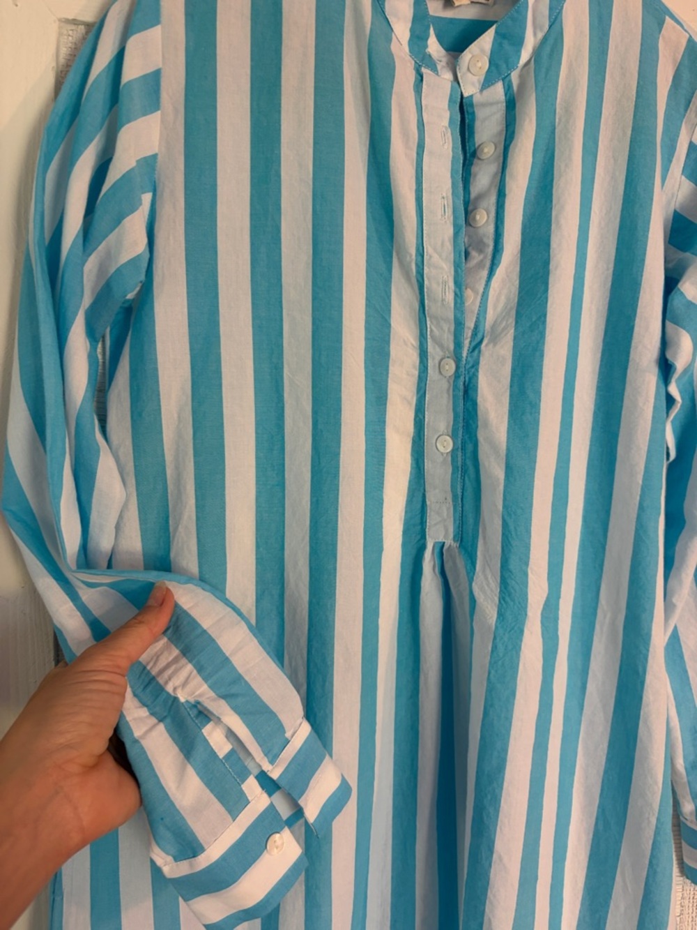 MILLE Blue White Poplin Cotton Stripe Dress Shirtdress coverup Sz XS - Picture 3 of 6